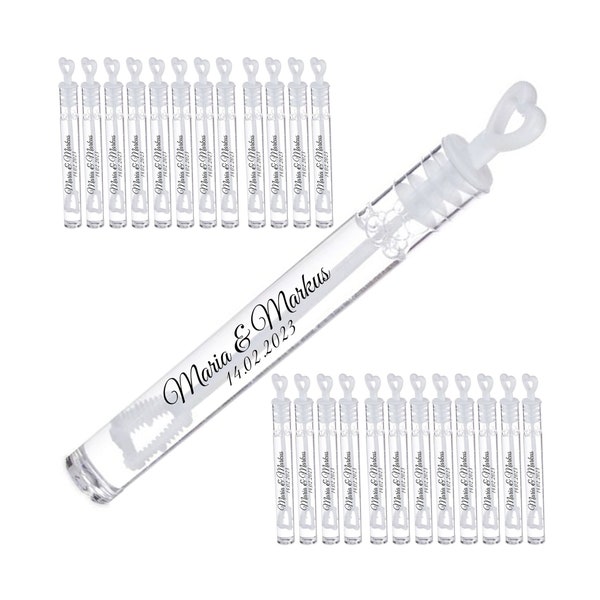 Wedding Bubbles, Set of 24, Personalized with Name + Date, Wedding Guest Gifts (with Liquid)