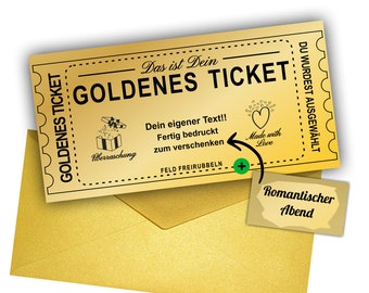 Goldenes Ticket | Gutscheinkarten mit Rubbelaufkleber | Rubbelkarte zum Selbstgestalten | Gutschein Geburtstag, Kino, Reisegutschein