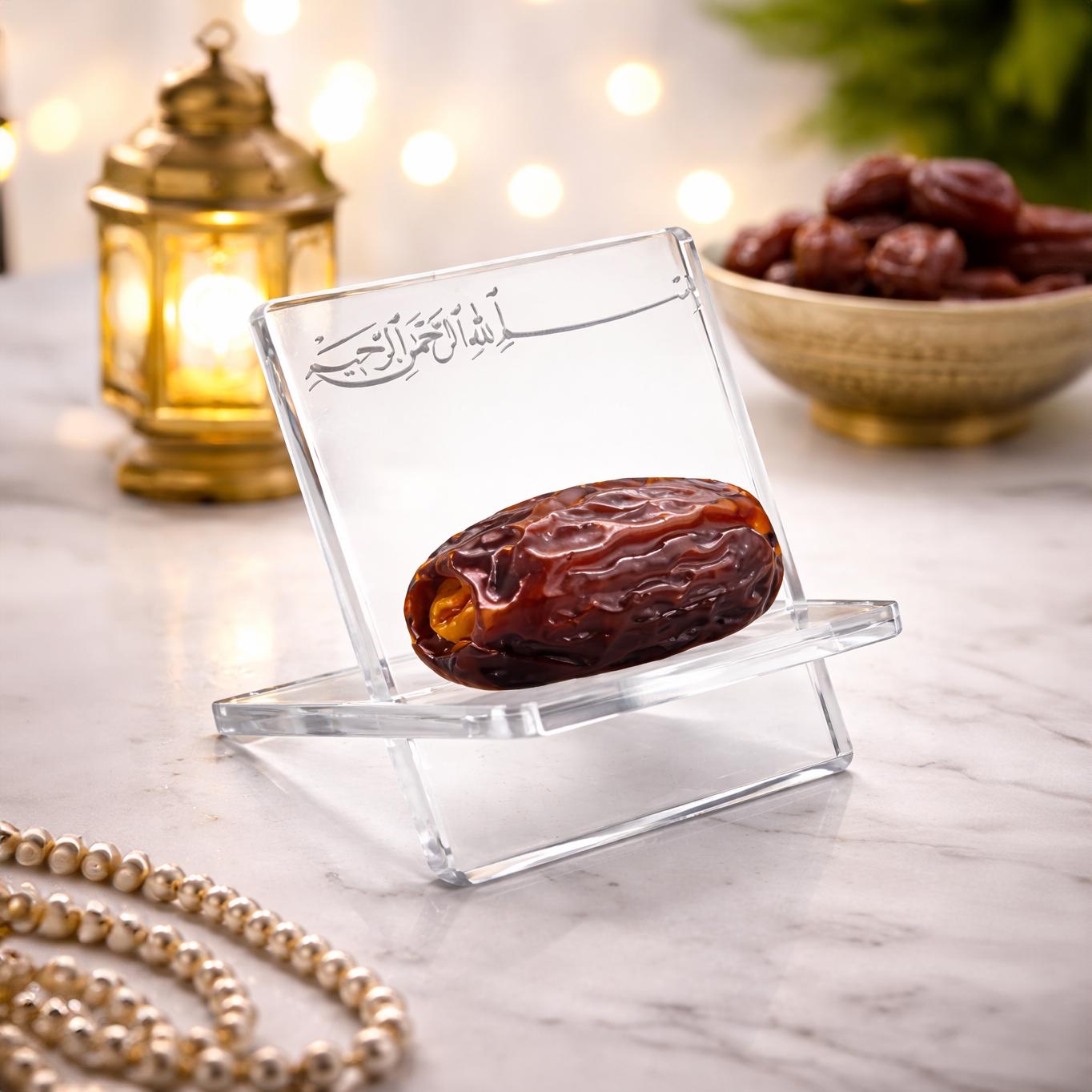 Dattelhalter aus Acryl (4 STK) für Ramadan - Ramadan Dekoration - Bismillah Gravur (Transparent