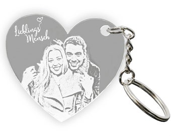 MyPrezzie Gravur Schlüsselanhänger personalisiert mit deinem Foto/ Bild|Partner Liebes Geschenkidee | Valentinstags Geschenk für Sie und Ihn