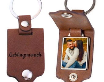 Personalized photo keychain - custom leather keychain - gift ideas - photo gift ideas - with engraving