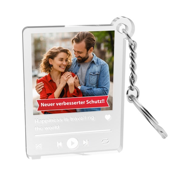 MyPrezzie Schlüsselanhänger im Song-Cover Design personalisiert mit deinem eigenem Foto/Bild, Text und einem QR-Code