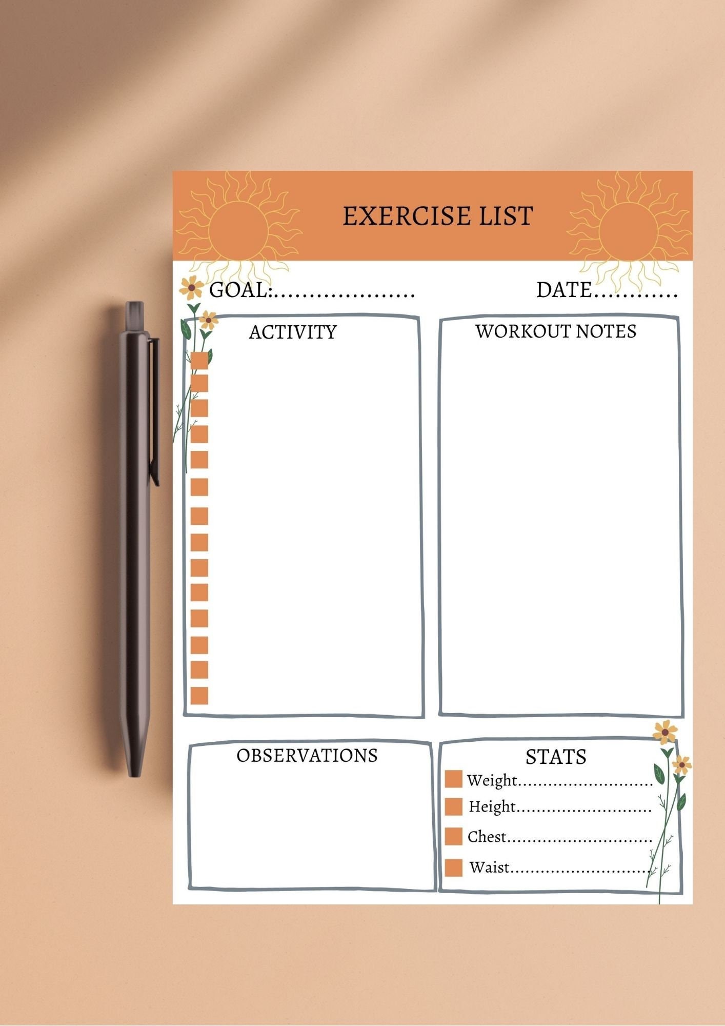 Exercise list printable planner. Exercise list. Fitnes list. Etsy España