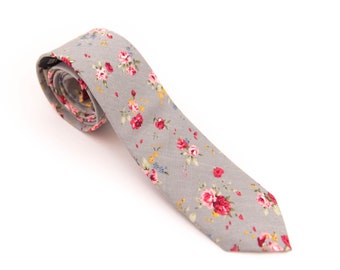 Men's Tie in Gray Floral Floral Tie Men's Ties Floral Ties For Men Men's Tie  Men's Floral Tie Skinny Tie Ties For Men Floral Necktie Tie