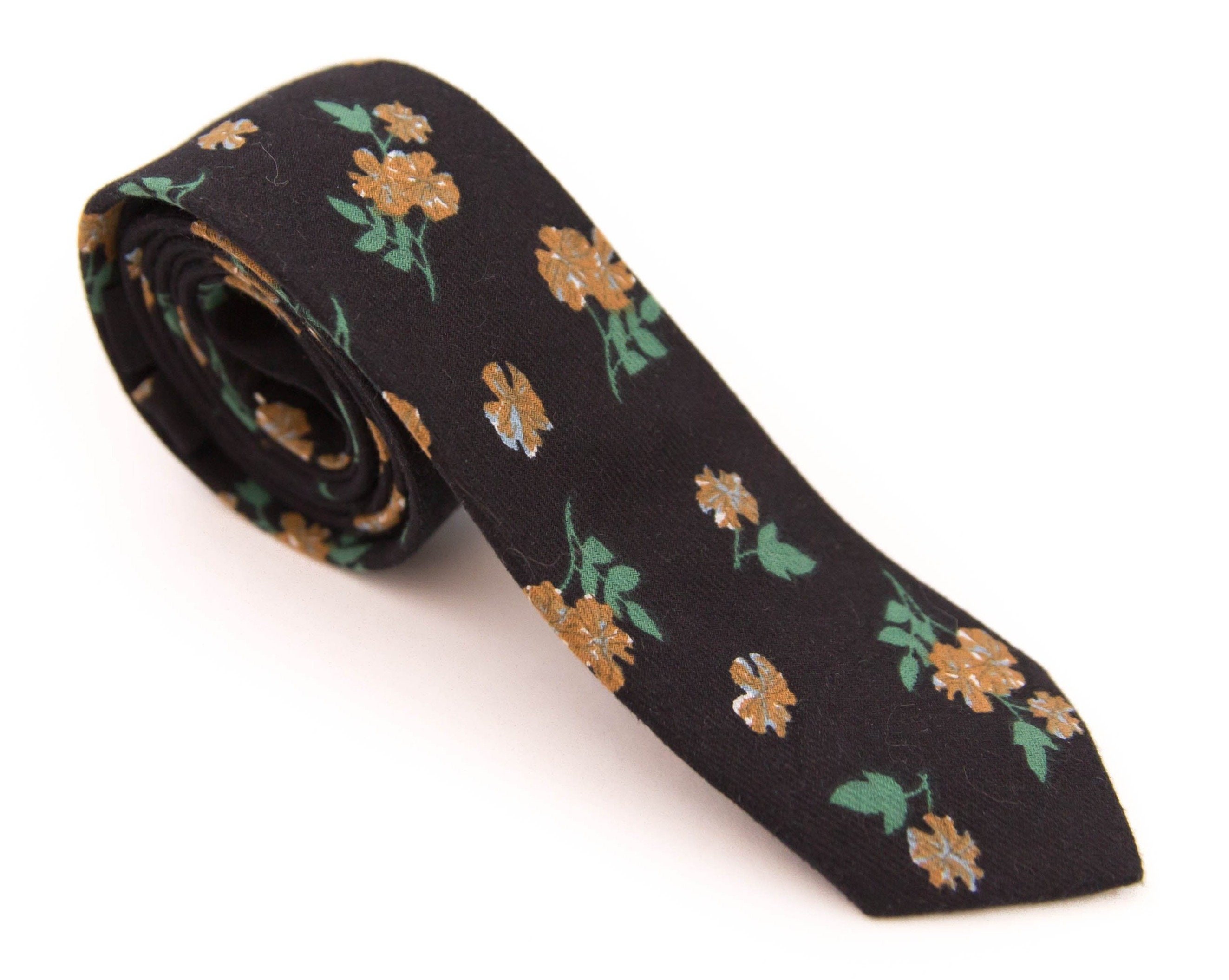 Men's Tie in Black Floral Floral Tie Men's Ties Floral Etsy