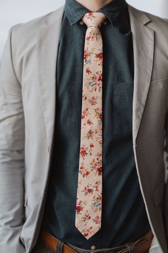Light Pink Floral Floral Tie Men's Ties 
