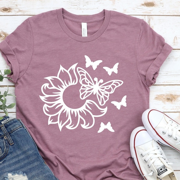 Floral Butterfly Graphic Tee: Summer Garden Shirt