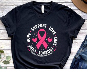 Pink Ribbon Breast Cancer Awareness T-Shirt: Support, Love, Cure