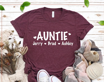 Personalized Auntie T-shirt with Kids Names: Auntie Life Gift
