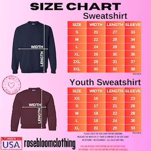a size chart for a sweatshirt with measurements