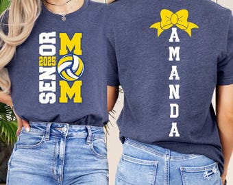 Custom Senior Mom 2025 Volleyball Shirt, Personalized Sports Tee, Unique Graduation Gift for Her