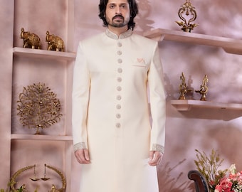 Customized Silk Groom Sherwani - Off-White Indian Wedding Outfit