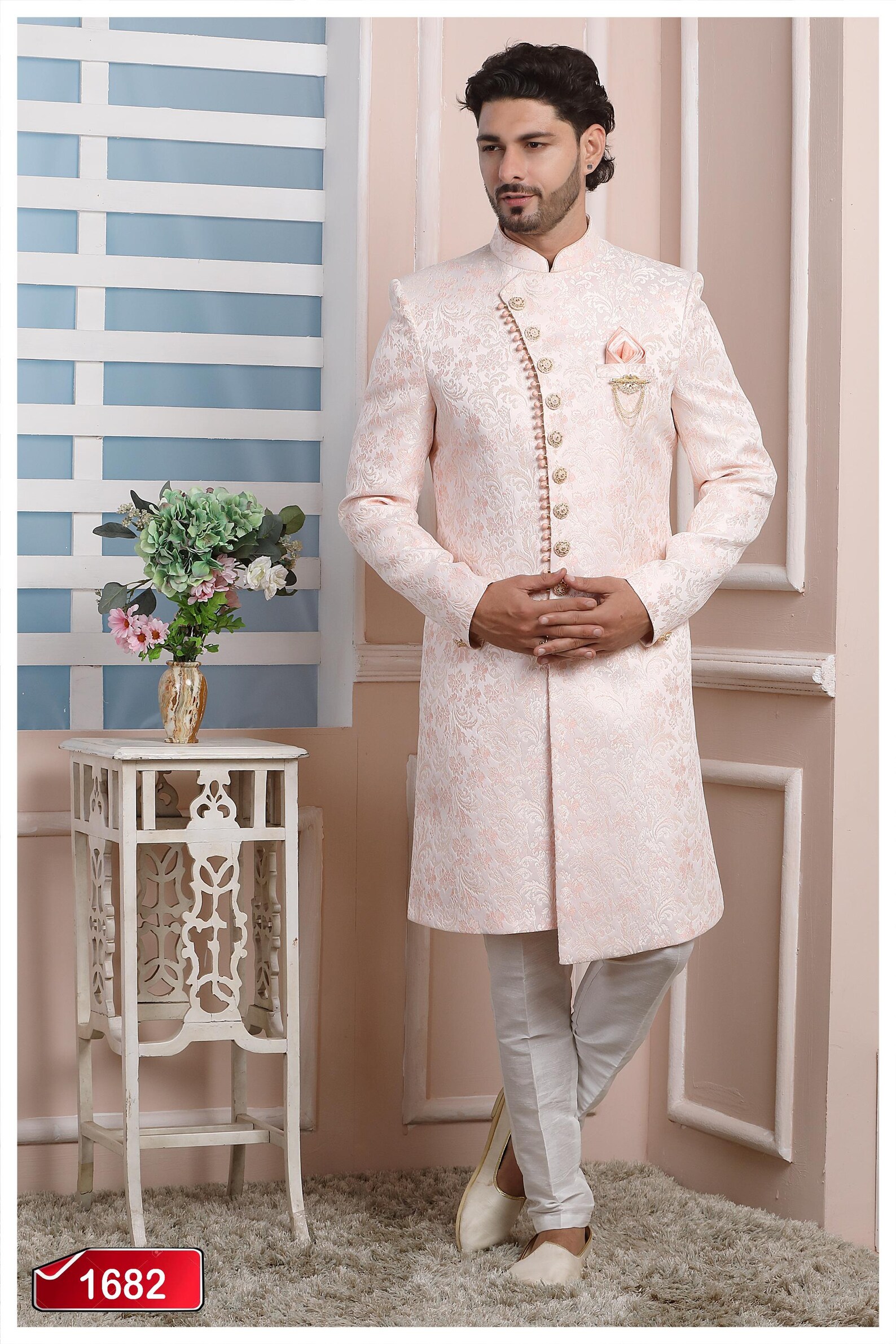 Baby Pink Groomsmen Silk Sherwani Customized Groom Jodhpuri Sherwani baby-pink-groomsmen-silk-sherwani-customized-groom-jodhpuri-sherwani