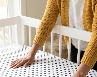 Kids Bedding Organic Cotton Crib Sheet: Black Polka Dots Design, Sateen 300 Thread Count