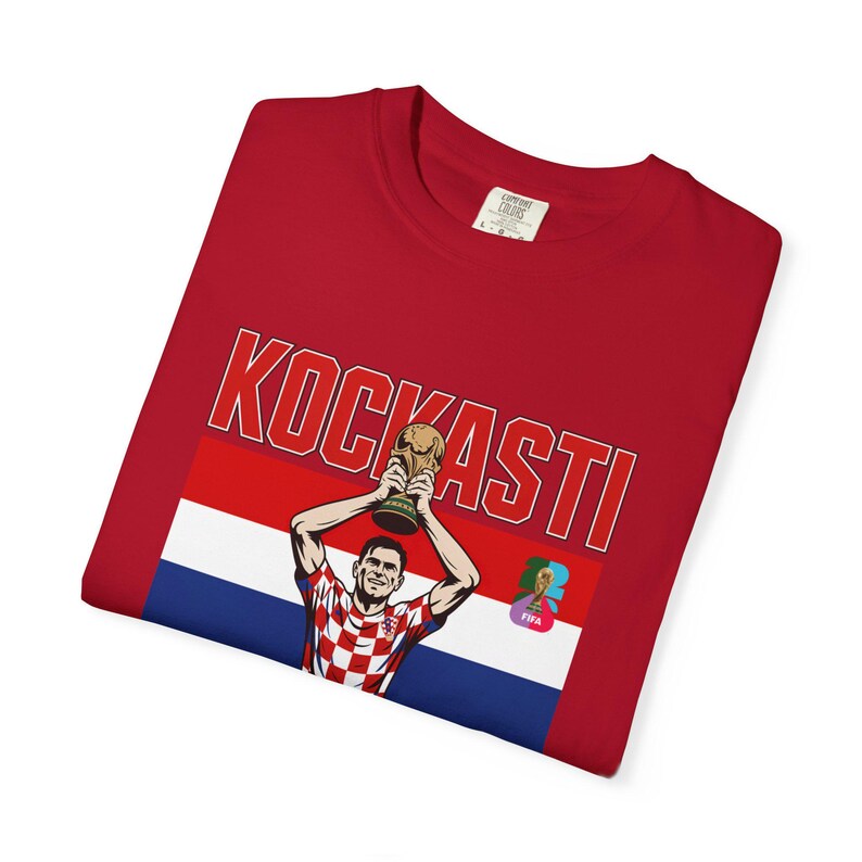Kockasti Hrvatska Fußballspieler Trophäe T-Shirt | Kroatien WM 26 Flagge Fußball Tee Bild 19