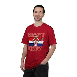Kockasti Hrvatska Fußballspieler Trophäe T-Shirt | Kroatien WM 26 Flagge Fußball Tee Bild 9