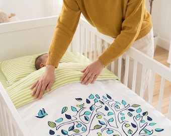 Kids Bedding Organic Cotton Crib Duvet Cover: Apple Tree Design, Nursery Bedding Set
