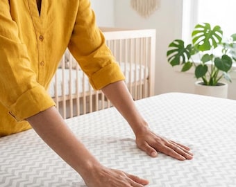 Kids Bedding Organic Cotton Crib Fitted Sheet: Sand Chevron,300 Thread Count