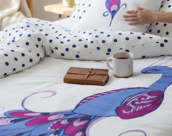 Kids Bedding Organic Cotton Duvet Set / Peacock Design