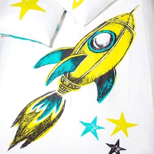 Organic Cotton Twin Rocket Duvet Set: Kids Bedding with Pillowcase
