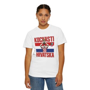 Kockasti Hrvatska Fußballspieler Trophäe T-Shirt | Kroatien WM 26 Flagge Fußball Tee Bild 10