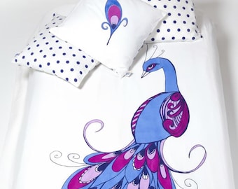 Kids Bedding Organic Cotton Duvet Set: Peacock Design