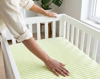 Kids Bedding Organic Cotton Crib Sheet: Lime Green Stripes, Eco-Friendly