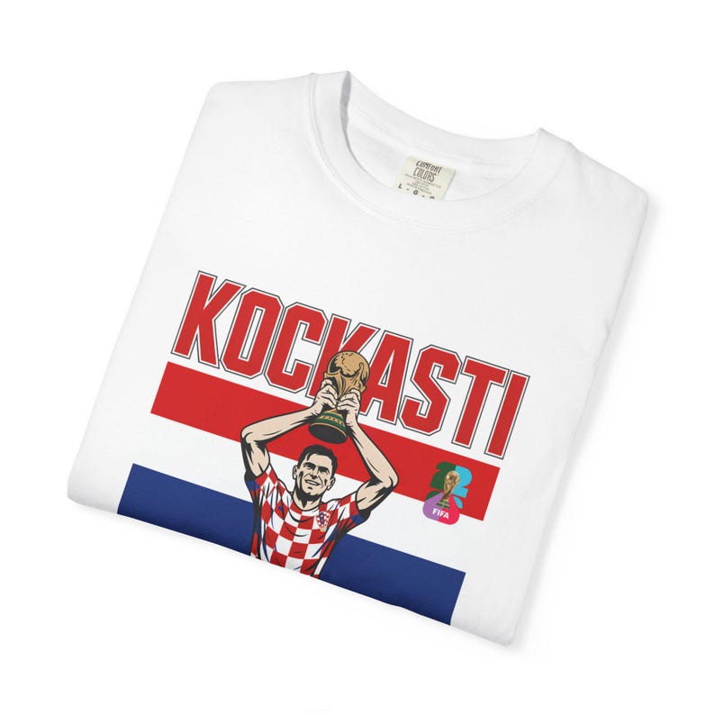 Kockasti Hrvatska Fußballspieler Trophäe T-Shirt | Kroatien WM 26 Flagge Fußball Tee Bild 17