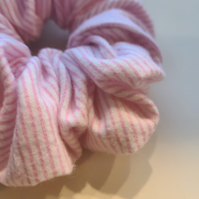 pink and white flannel scrunchie valentine/'s gift holiday birthday present hair tie bracelet   fluffy soft to touch flannel scrunchie