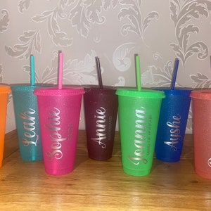 Printed CUP & SWIRL STRAW Reusable Cup & Lid Kids Drinking ware Party  Picnic UK