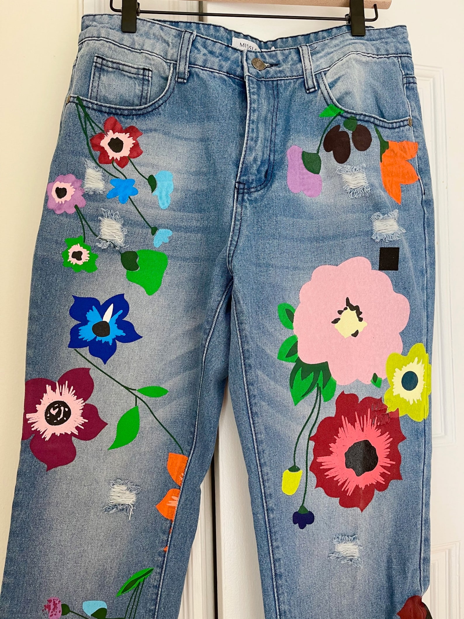 Hand-painted Floral Jeans | Etsy