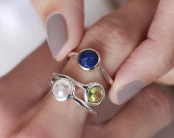 Sterling Silver Gemstone Birthstone Stacking Ring