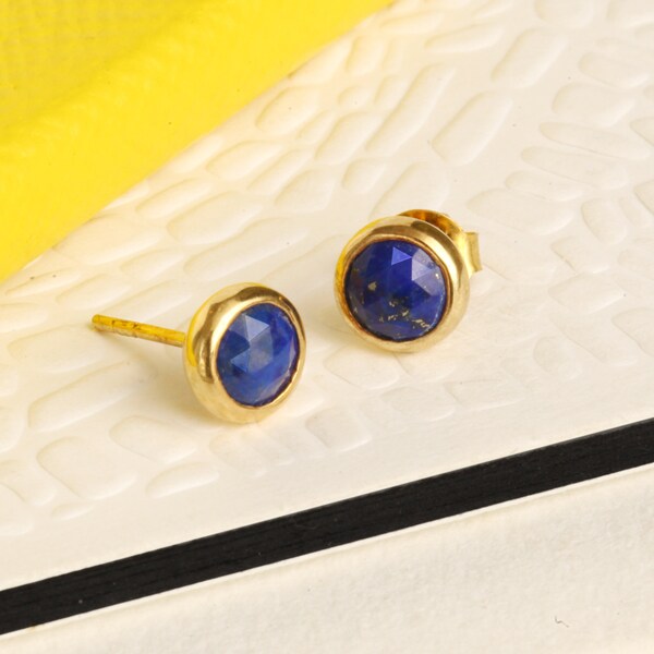 Lapis Lazuli Round Earrings in 18ct Gold Vermeil Plated