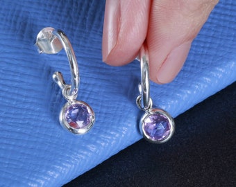 Sterling Silver Amethyst Gemstone Hoops