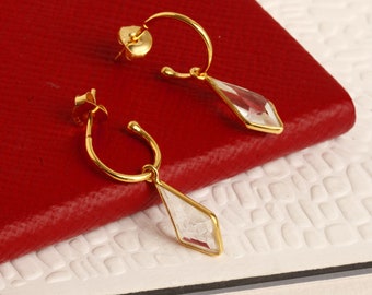 Gold Plated Gemstone Kite Hoop Earrings