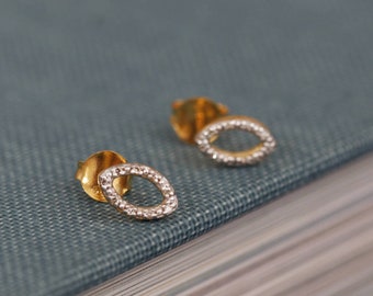 18ct Gold Plated Oval Pave Crystal Earrings
