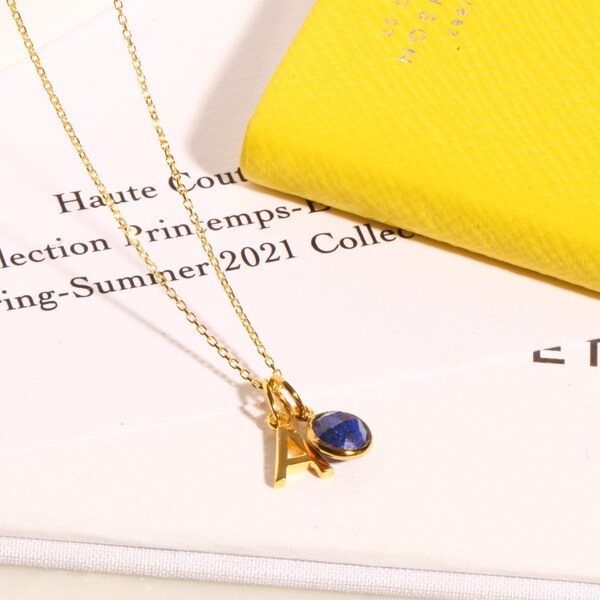 Personalised Gold Initial and Birthstone Necklace