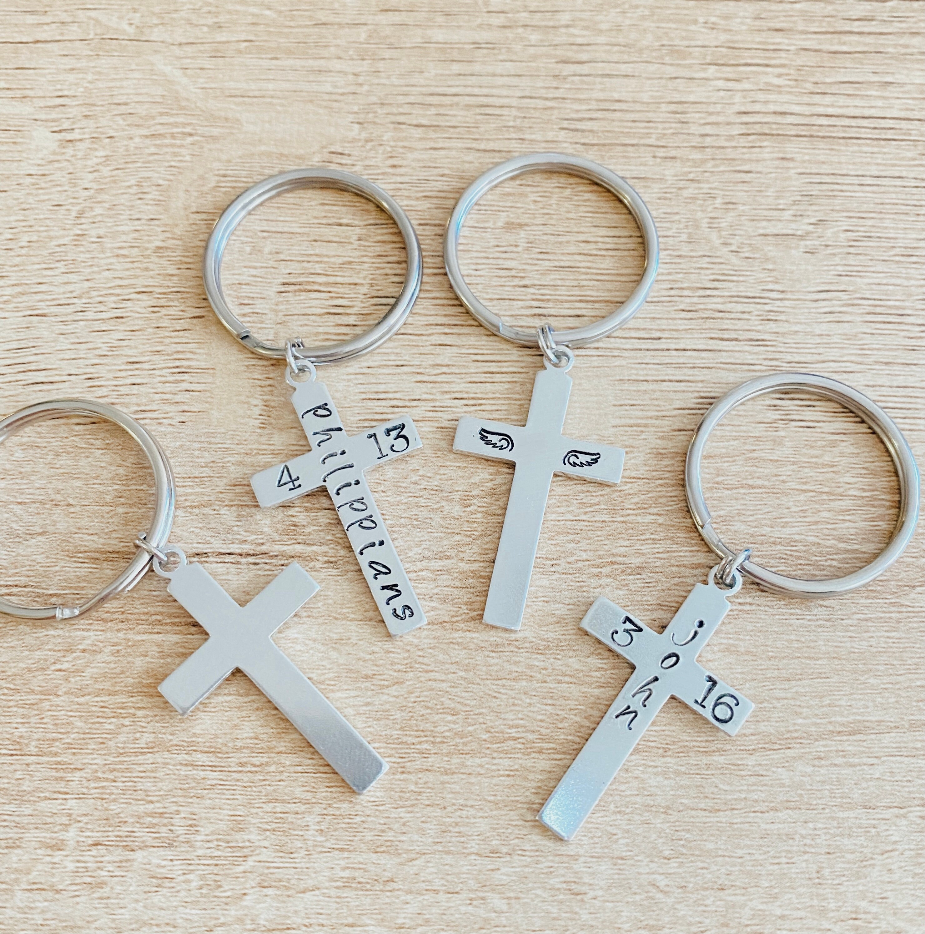 StampedByKShop Bible Verse Keychains- Stamped Cross Keychains