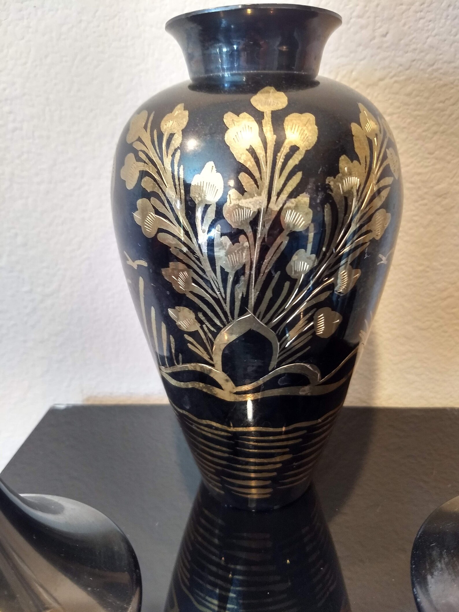 Vintage Black Brass Vase and Two Small Oriental Vases Etsy
