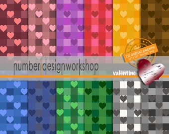 Valentine & Hearts Digital Papers - Rainbow