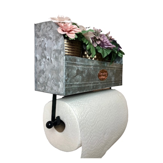Farmhouse Paper Towel Holder Wall Mount Kitchen Towel Holder With Shelf Rustic Paper Towel Holder Galvanized Paper Towel Holder Etsy