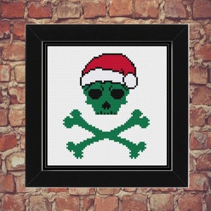 Christmas Skull Cross Stitch Pattern - Simple / Beginner Santa Hat