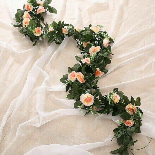 Wedding Garden String Decor 240cm Artificial Rose Garland Silk Flower Vine Ivy Wedding Garden String Decor