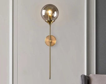 Mid Century Sconce - Modern Wall Lamp - Minimalist Lighting Fixture - Bedside Glass Ball Light - Metal Gold Light - Nordic Home Decor