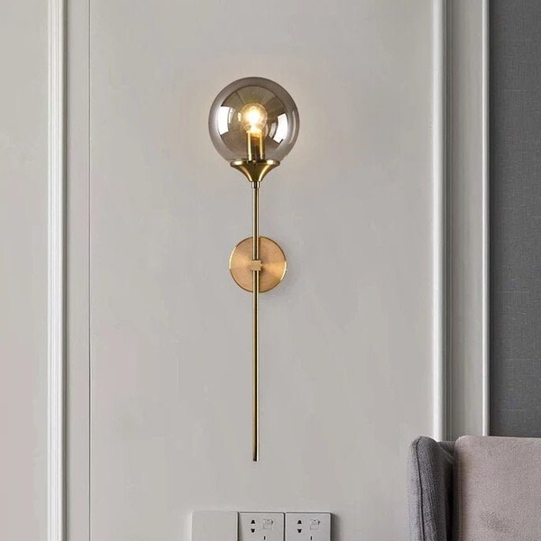 Mid Century Sconce - Modern Wall Lamp - Minimalist Lighting Fixture - Bedside Glass Ball Light - Metal Gold Light - Nordic Home Decor