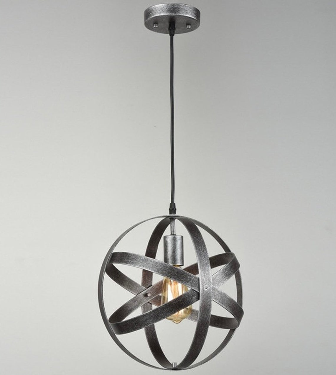 Retro Industrial Spherical Pendant Light Iron Vintage Etsy