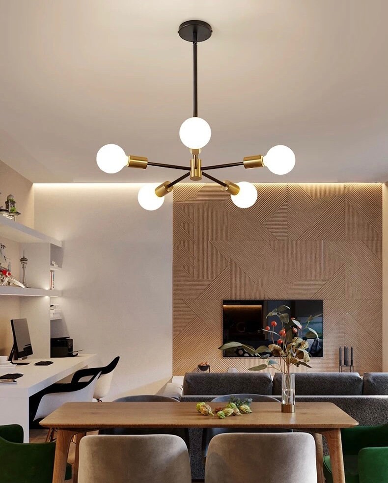 Modern Black and Gold Chandelier Sputnik Lighting Fixture Etsy UK