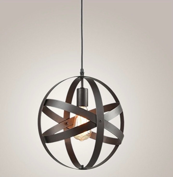 Retro Industrial Spherical Pendant Light Iron Vintage Etsy
