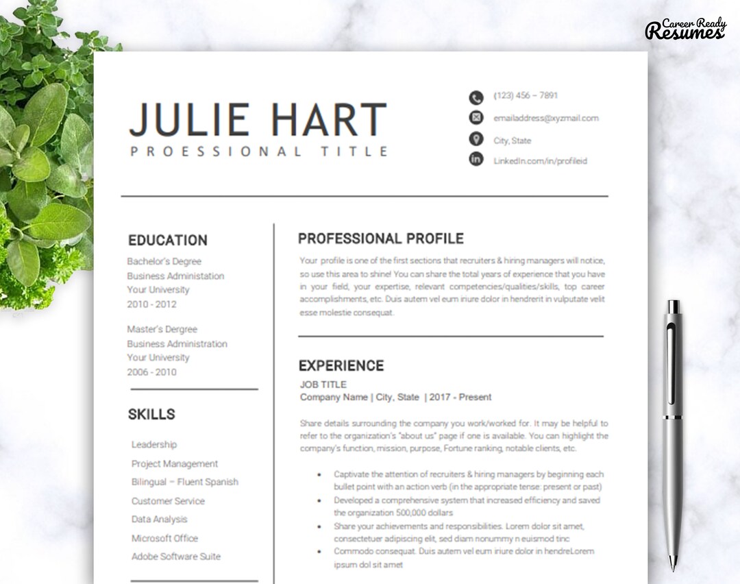 Professional Resume Template, Cover Letter and References Template for ...