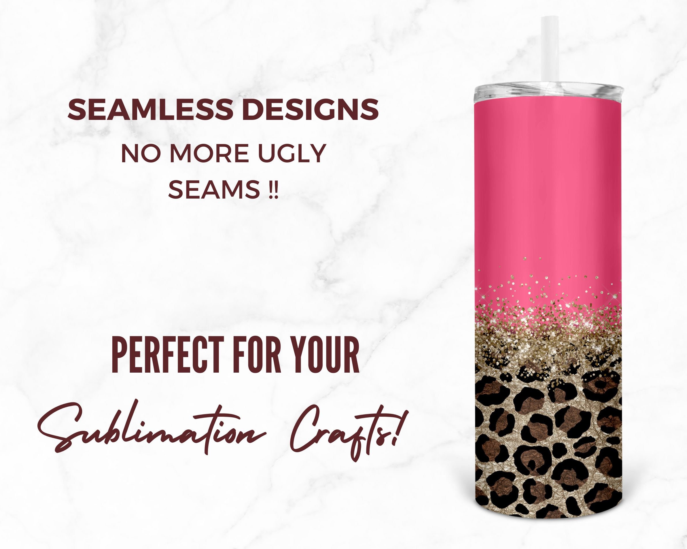 20 Oz Tumbler Skinny, Glitter Gold Pink Leopard Sublimation Design ...
